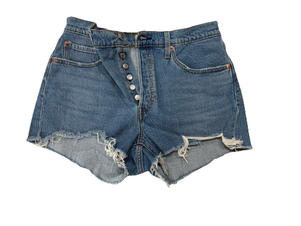 Levi's 501 Women's Cut Off Denim Shorts W31 Distressed Button Fly Blue Festival